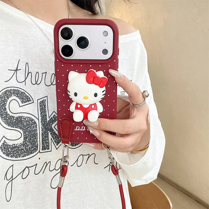 3D Hello Kitty Autumn Wine Red Lanyard Case - sky-case