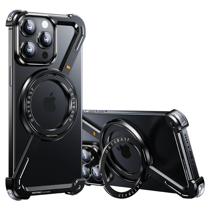 Luxury Aluminum Alloy Frame 360° Rotation Shape Metal Holder Phone Cover Black / For iPhone 15 / Aluminum - sky-case