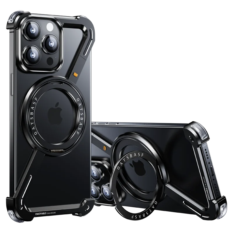 Luxury Aluminum Alloy Frame 360° Rotation Shape Metal Holder Phone Cover Black / For iPhone 15 Pro Max / Aluminum - sky-case
