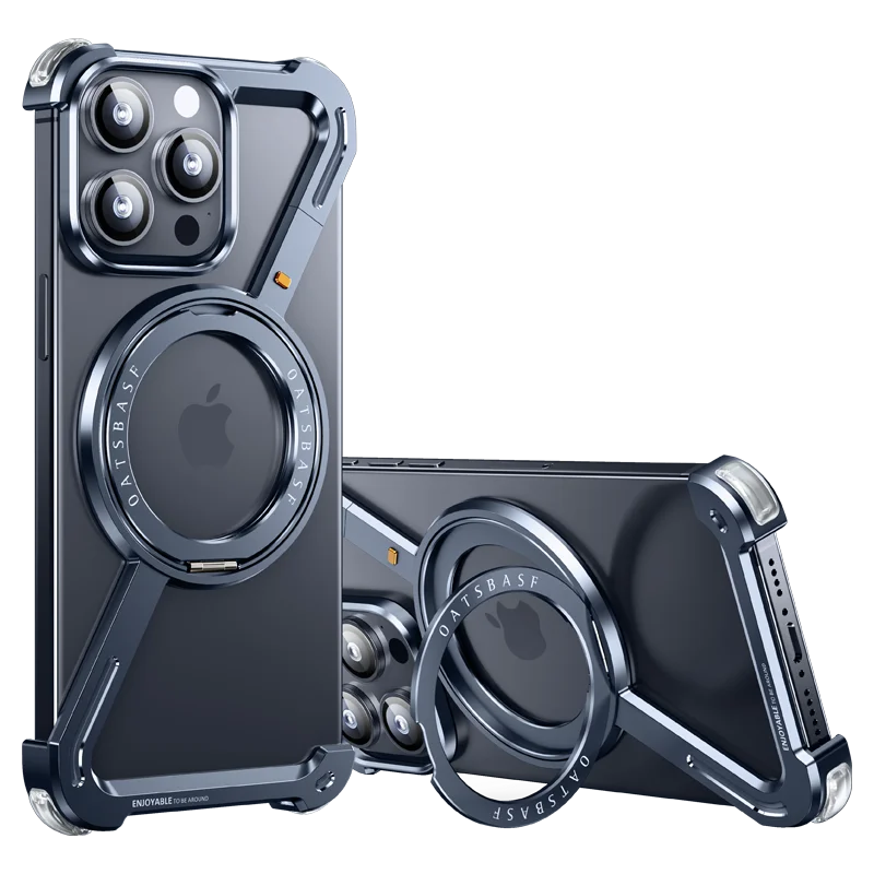 Luxury Aluminum Alloy Frame 360° Rotation Shape Metal Holder Phone Cover Blue / For iPhone 15 / Aluminum - sky-case