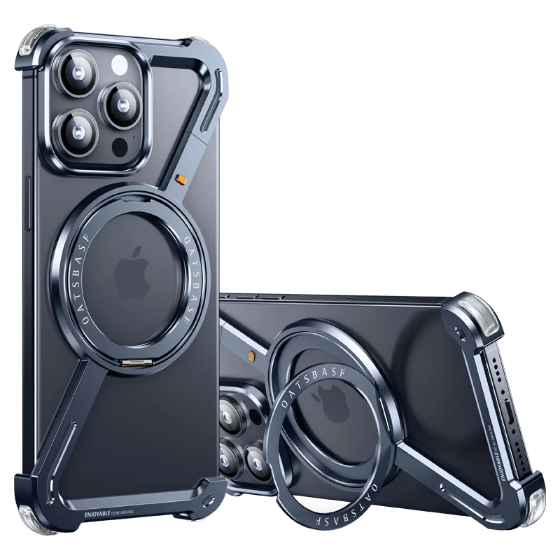 Luxury Aluminum Alloy Frame 360° Rotation Shape Metal Holder Phone Cover Blue / For iPhone 15 Pro Max / Aluminum - sky-case