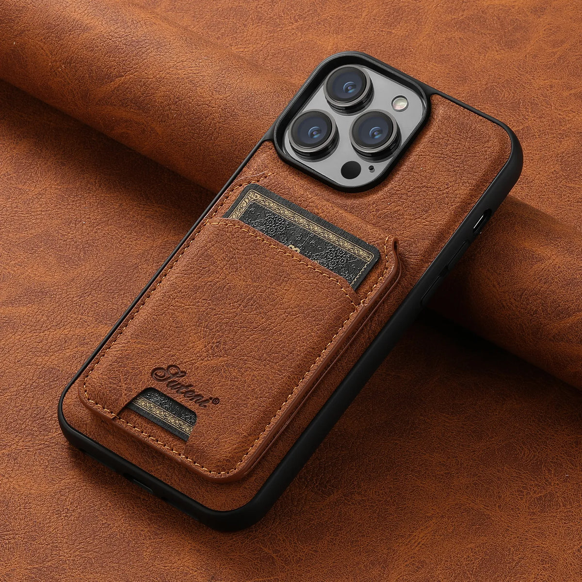 Magsafe Wallet Phone Case Card Holder Leather Magnetic Pocket Cover For iPhone 12 13 14 15 Pro Max Plus Light brown / For iPhone 15 ProMax - sky-case