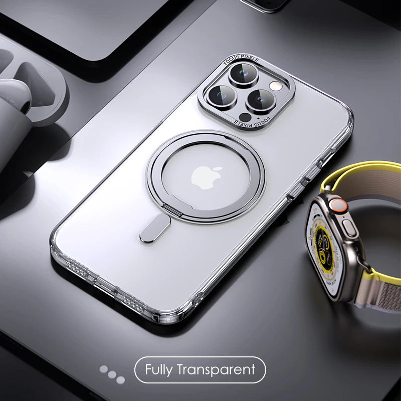 Luxury Magnetic Stand 360° Rotation Ring Holder Phone Cover Transparent / For iPhone 16 Pro Max - sky-case