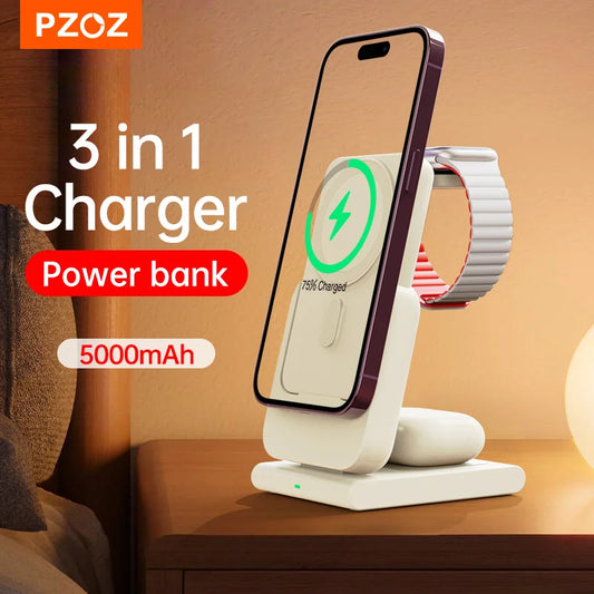 3 in 1 Power Bank Magnetic Folding Stand Charger
