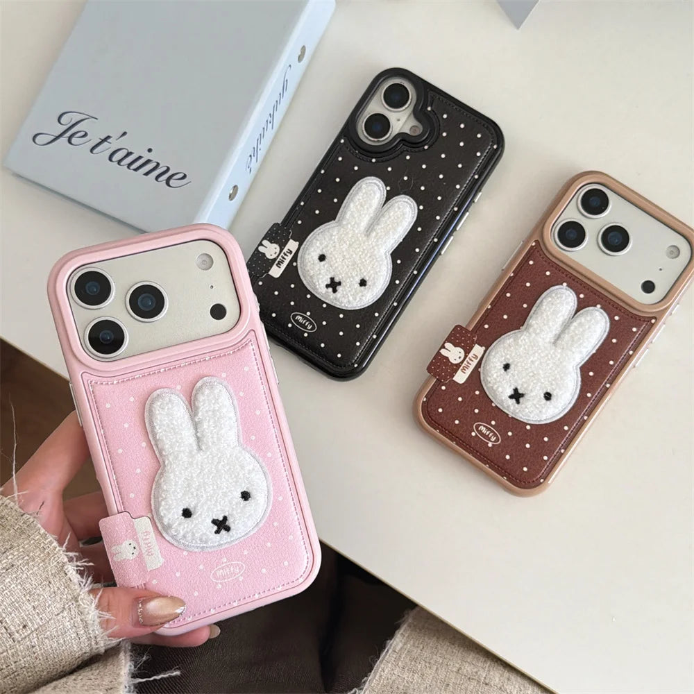 Winter Plush Rabbit Polka Dot Leather Case - sky-case