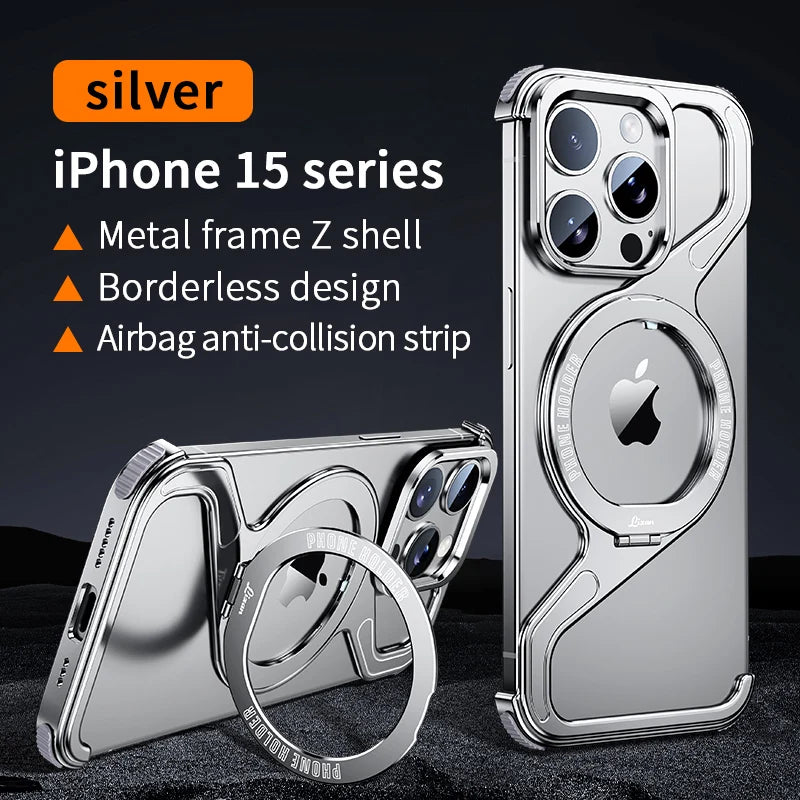 New Aluminum 360° Rotation Metal Phone Cover Silver / For Iphone 15 Promax - sky-case