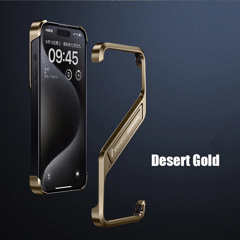 Luxury Metal Geometric Rimless Aluminum Phone Cover Desert Gold / Case & Holder / For iPhone 16 ProMax - sky-case