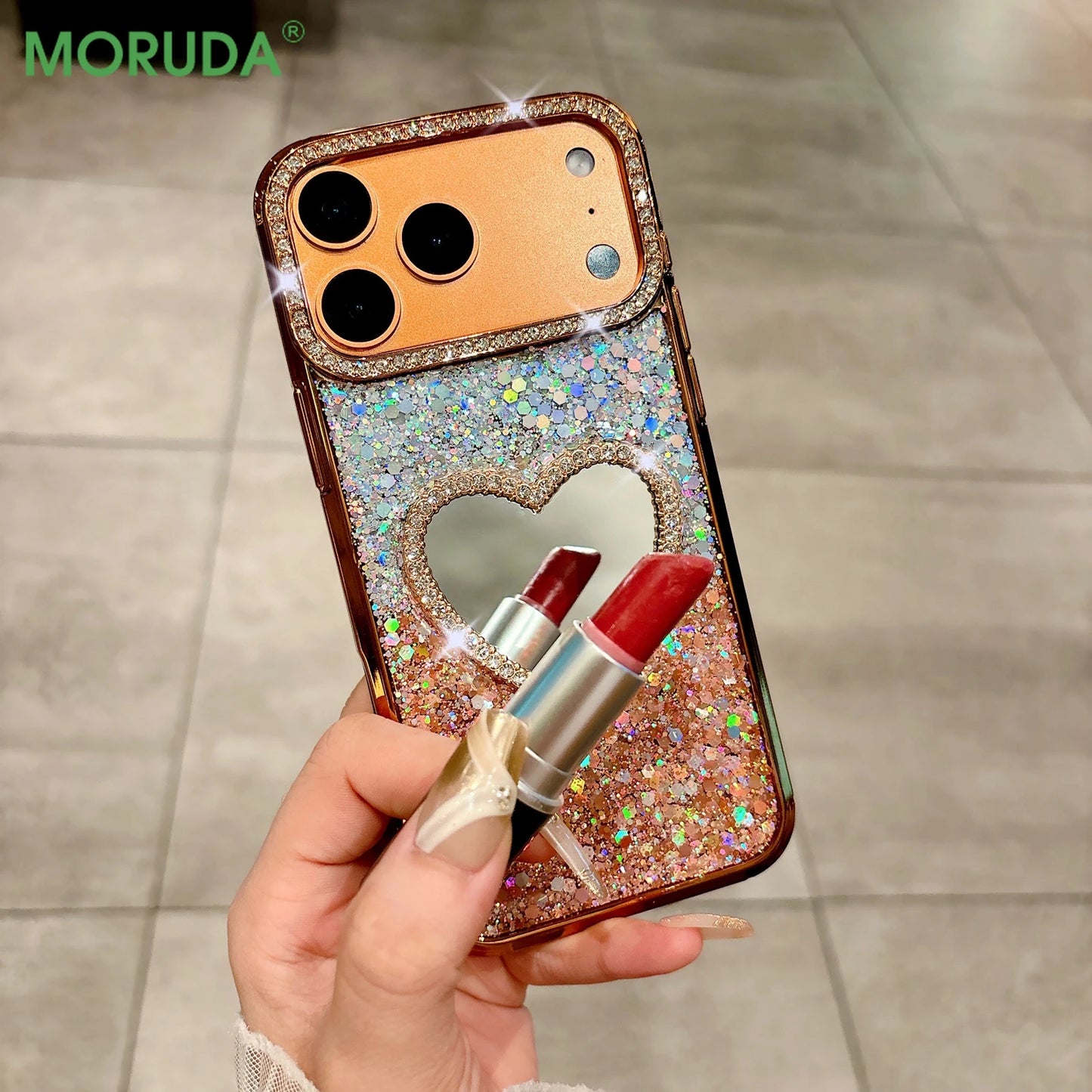 Luxury Diamond Heart Mirror Case - sky-case