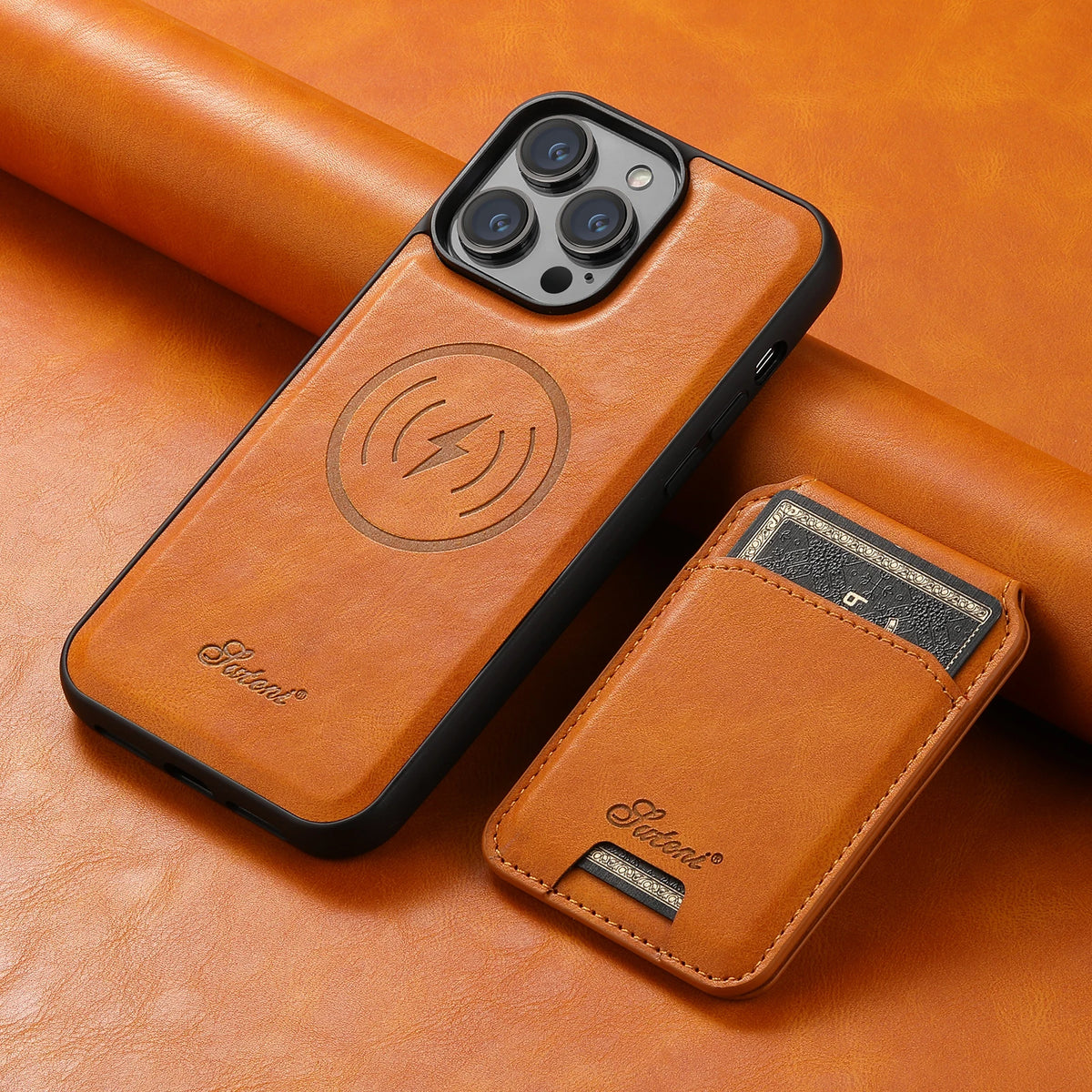 Luxury Magnetic Card Slot Leather Wallet Phone Cover Khaki / iPhone 16 Plus - sky-case