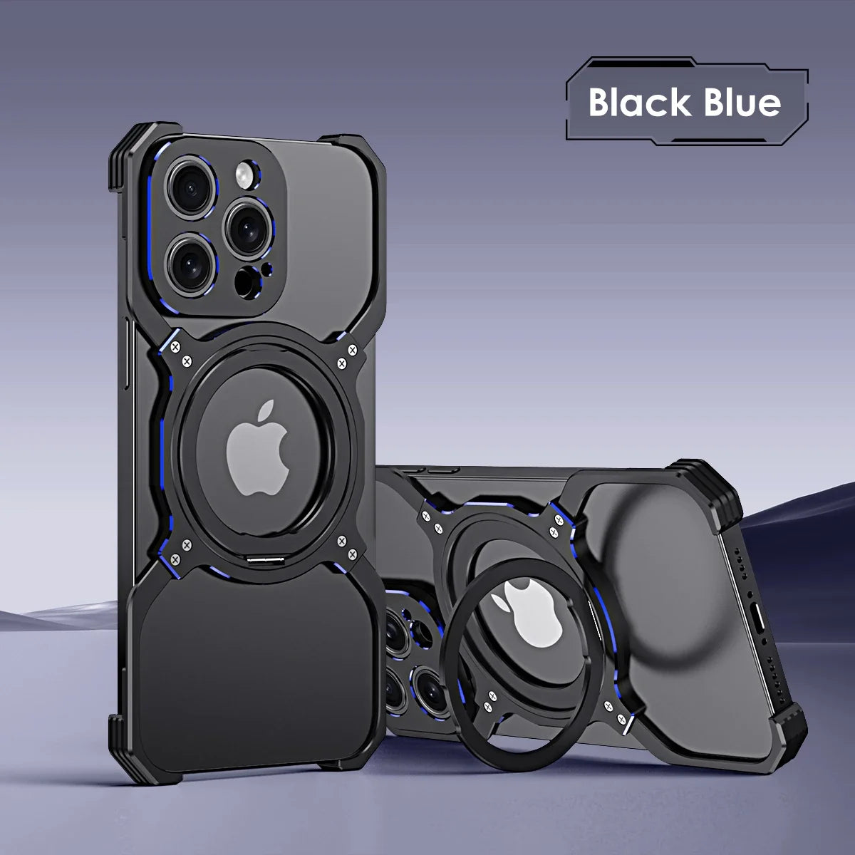 Luxury Metal case Full Alloy 360° Bracket Magnetic Magsafe Bracket Cover Black Blue / Case & Holder / For iPhone 15 - sky-case