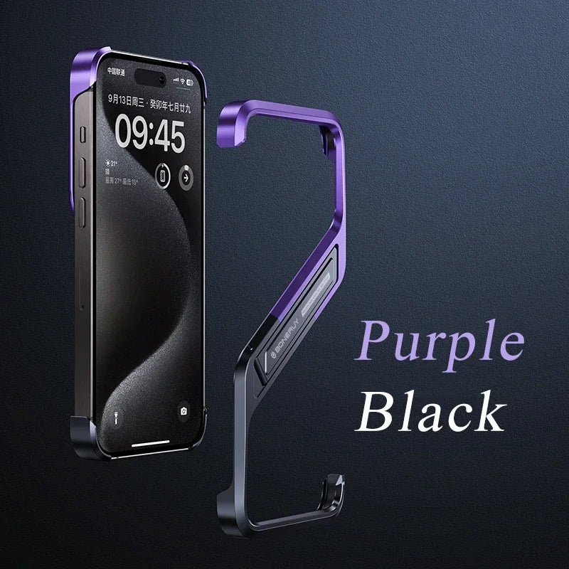 Luxury Metal Geometric Rimless Aluminum Phone Cover Purple Black / Case & Holder / For iPhone 16 - sky-case