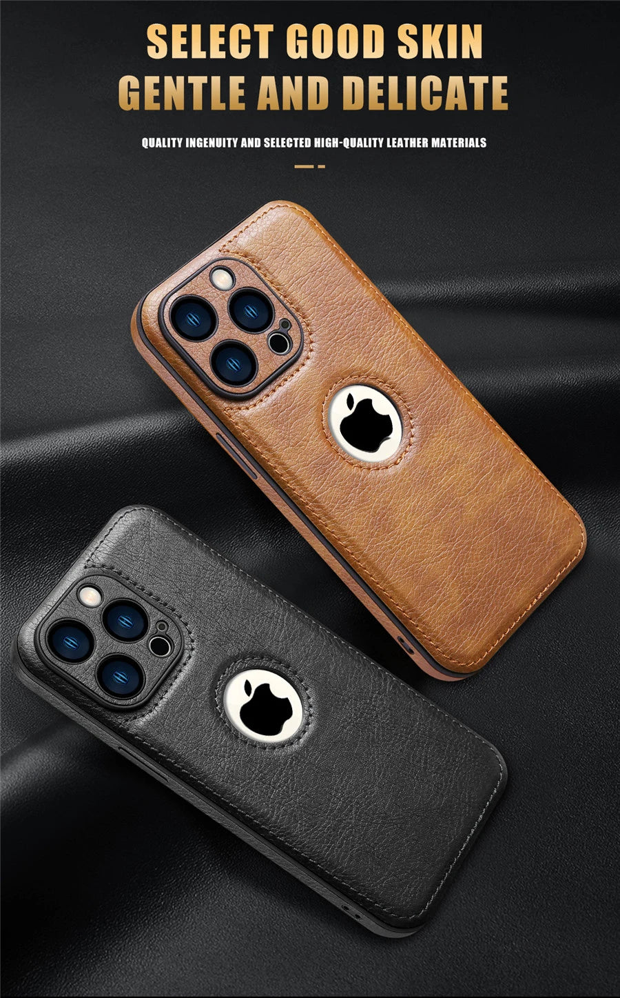 Logo View Luxury Leather Camera Lens Protection Case - sky-case