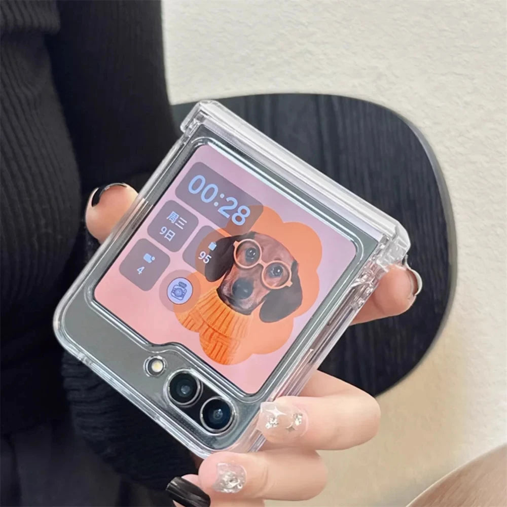 Korean Clear Case for Samsung Z Flip with Hinges and Full Body Protection PC Cover - sky-case