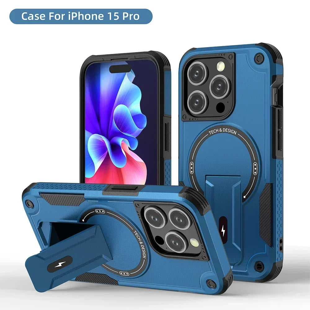 Magsafe Stand Invisible Anti-fall Cover Blue / For iphone 15 Plus - sky-case