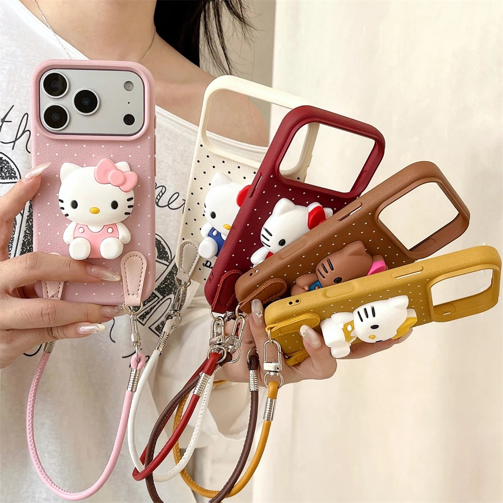 3D Hello Kitty Autumn Wine Red Lanyard Case - sky-case