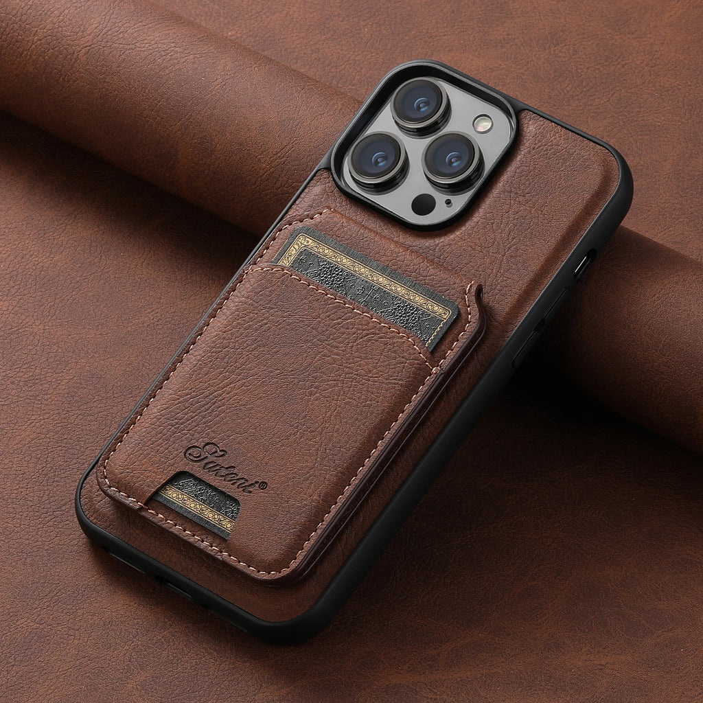Magsafe Wallet Phone Case Card Holder Leather Magnetic Pocket Cover For iPhone 12 13 14 15 Pro Max Plus Brown / For iPhone 15 ProMax - sky-case