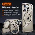 New Aluminum 360° Rotation Metal Phone Cover Natural Titanium / For Iphone 15 Pro - sky-case