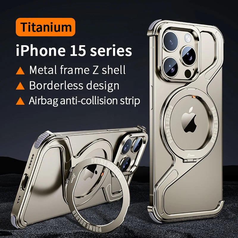 New Aluminum 360° Rotation Metal Phone Cover Natural Titanium / For Iphone 15 Pro - sky-case