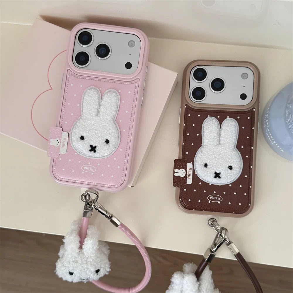 Winter Plush Rabbit Polka Dot Leather Case - sky-case