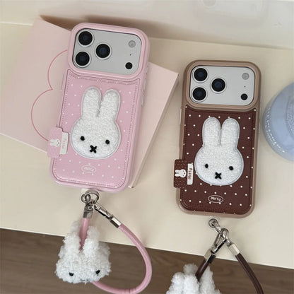 Winter Plush Rabbit Polka Dot Leather Case - sky-case