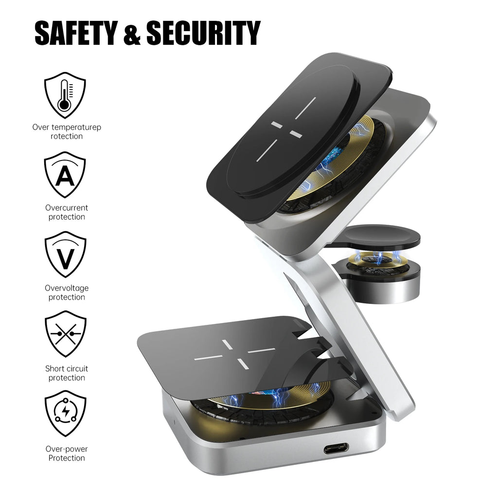 3-in-1 Wireless Charger Magnetic Folding Stand - sky-case