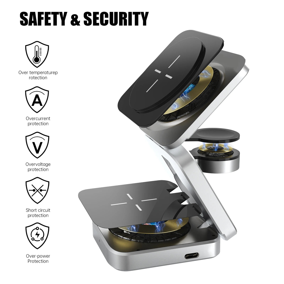 3-in-1 Wireless Charger Magnetic Folding Stand - sky-case