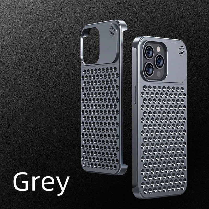 Aluminum Alloy Phone Case For iPhone 15 14 13 Pro Max Hollow Heat Dissipation iPhone Case Grey / For iPhone 15 pro max / Aluminum - sky-case