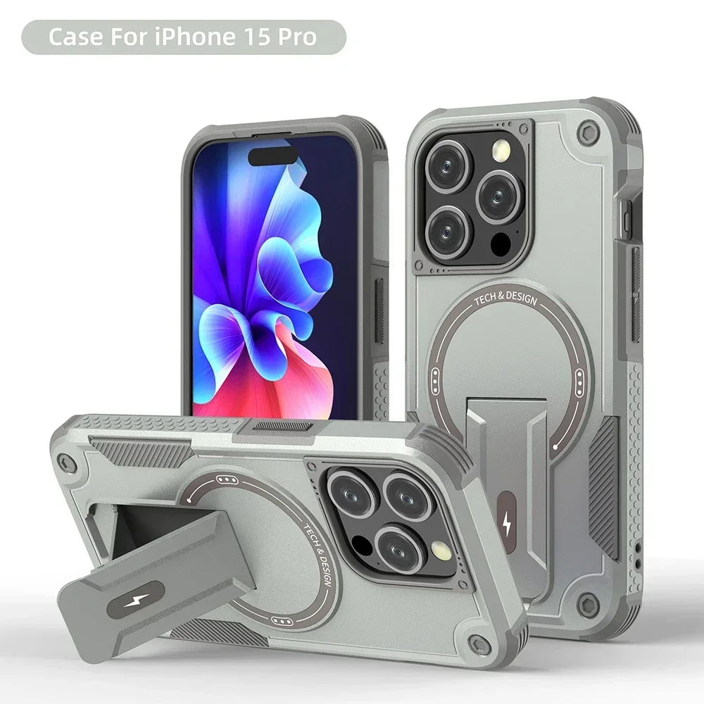 Magsafe Stand Invisible Anti-fall Cover Gray / For iphone 15 Plus - sky-case