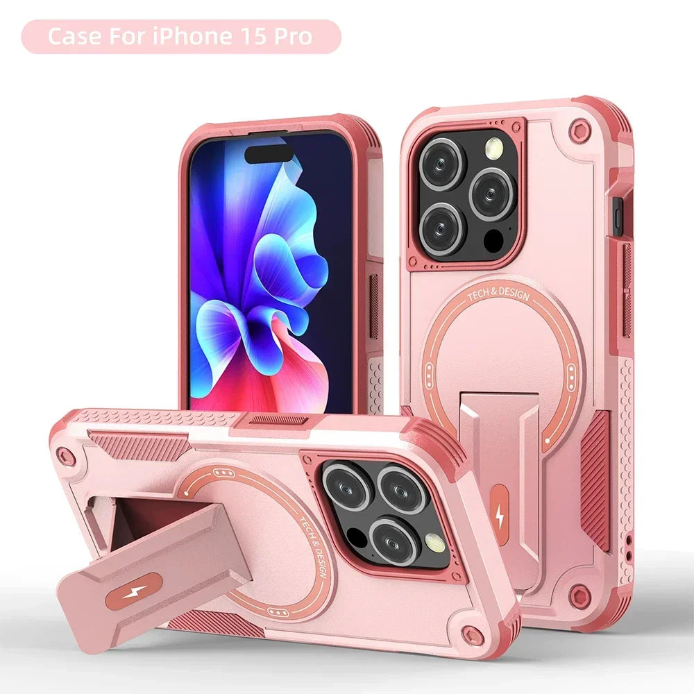 Magsafe Stand Invisible Anti-fall Cover Pink / For iphone 15 Plus - sky-case