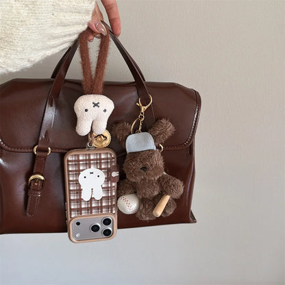 Brown Plaid Bunny Plush Charm Case - sky-case