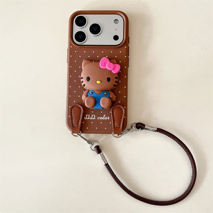 3D Hello Kitty Autumn Wine Red Lanyard Case - sky-case