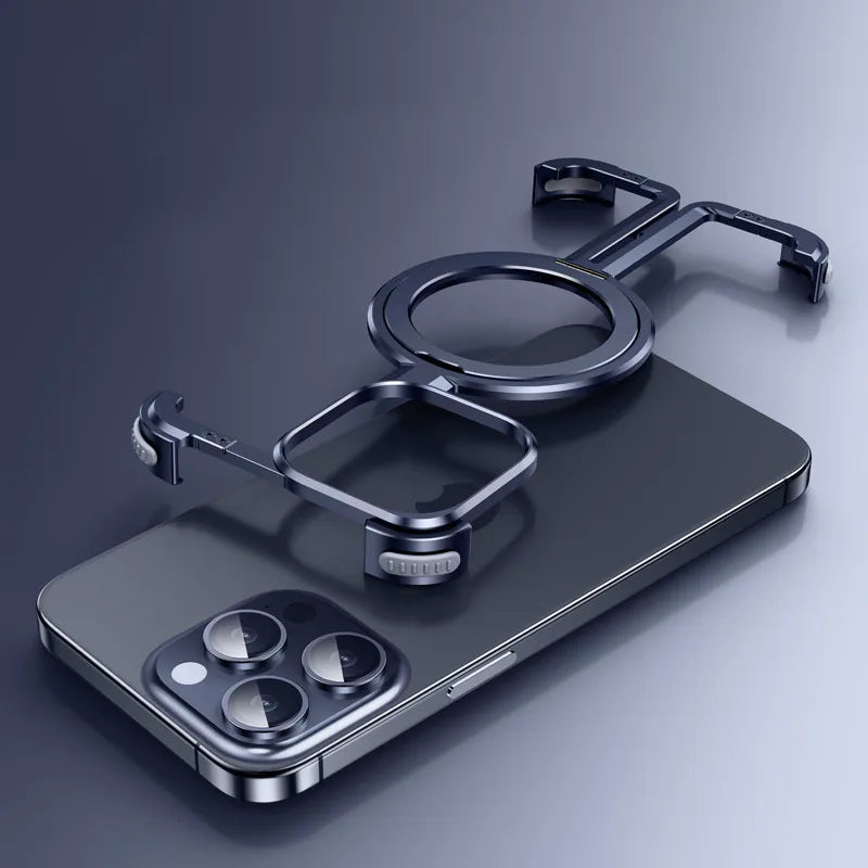 Luxury Aluminum Frameless Airbag Magsafe phone Cover Titanium Blue / For iPhone 15 Pro Max - sky-case
