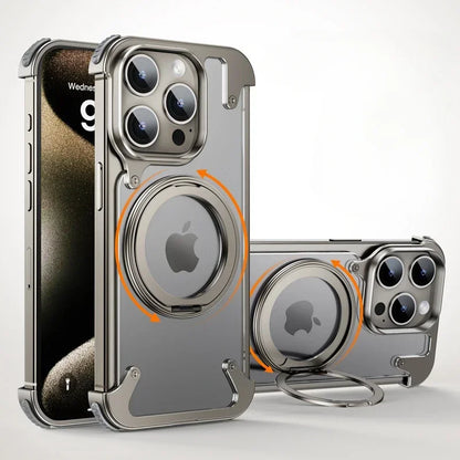 360° rotate Aluminum Magnetic Magsafe Cover Transparent titanium / For iPhone 15 pro - sky-case