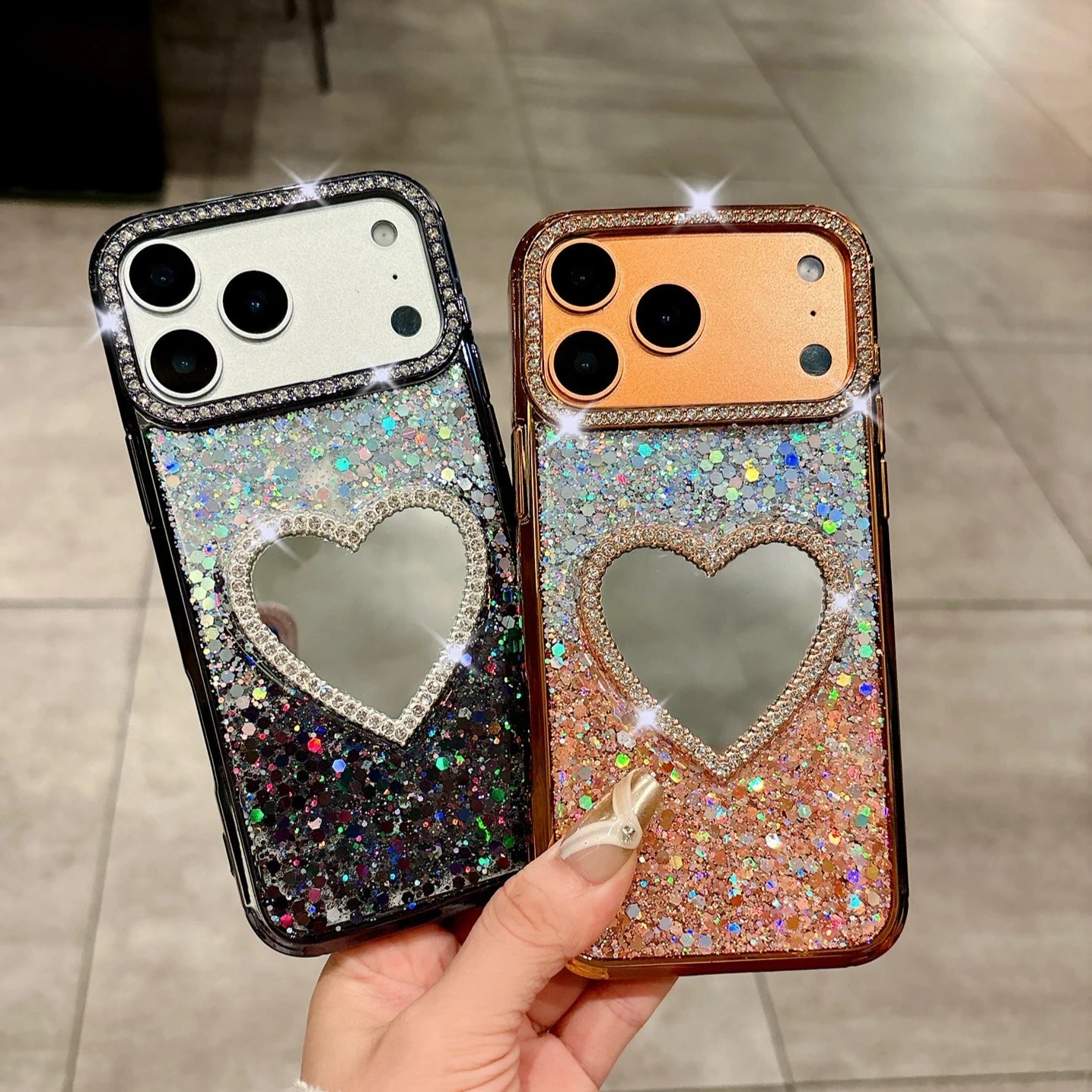Luxury Diamond Heart Mirror Case - sky-case