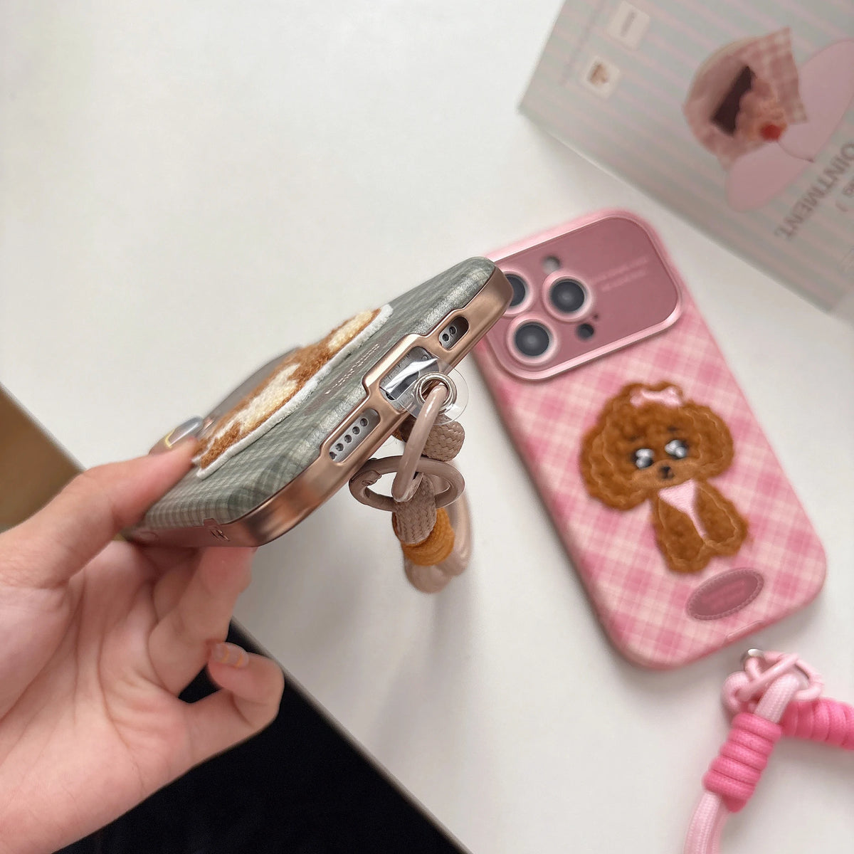 Checkered Embroidery Small Dog & Bear Case - sky-case
