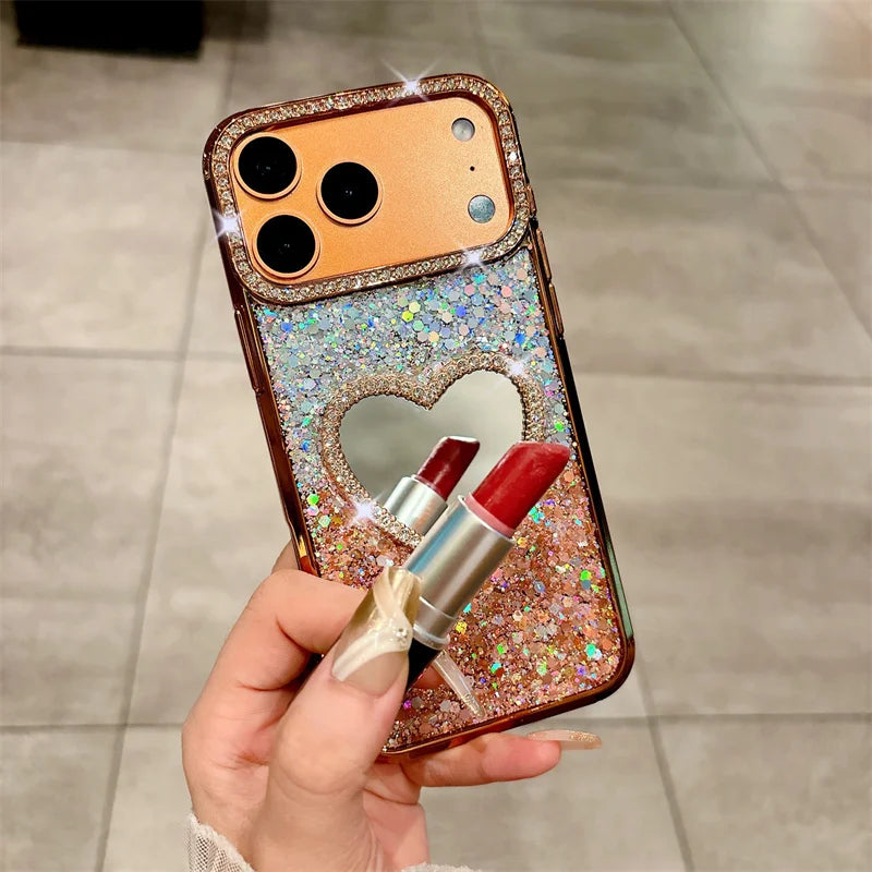 Luxury Diamond Heart Mirror Case - sky-case