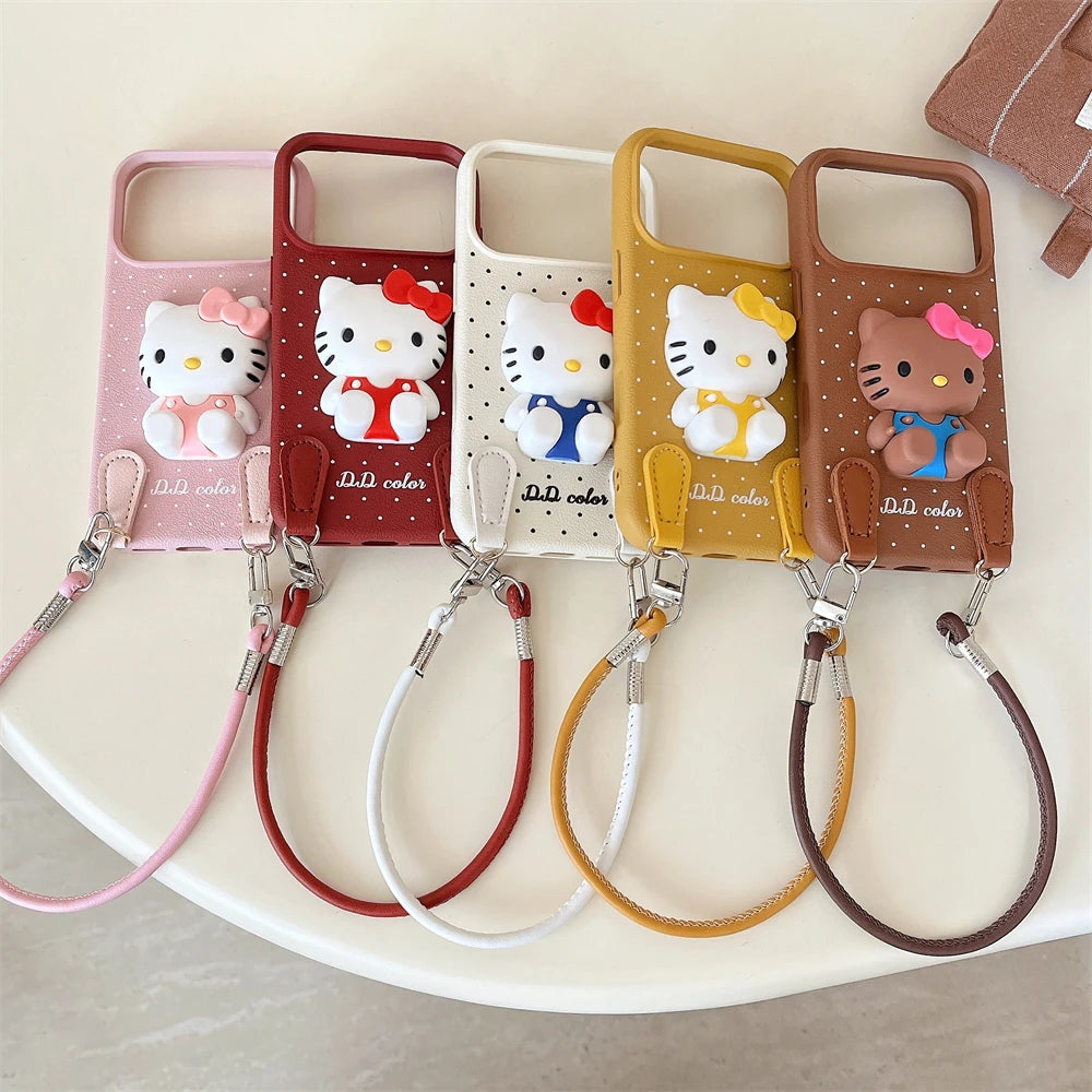 3D Hello Kitty Autumn Wine Red Lanyard Case - sky-case