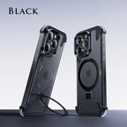Luxury Metal case magnetic stand Matte Phone Cover Black / For iPhone 15 Pro Max - sky-case
