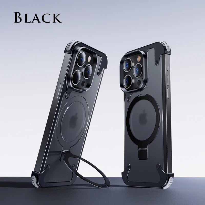Luxury Metal case magnetic stand Matte Phone Cover Black / For iPhone 15 Pro - sky-case