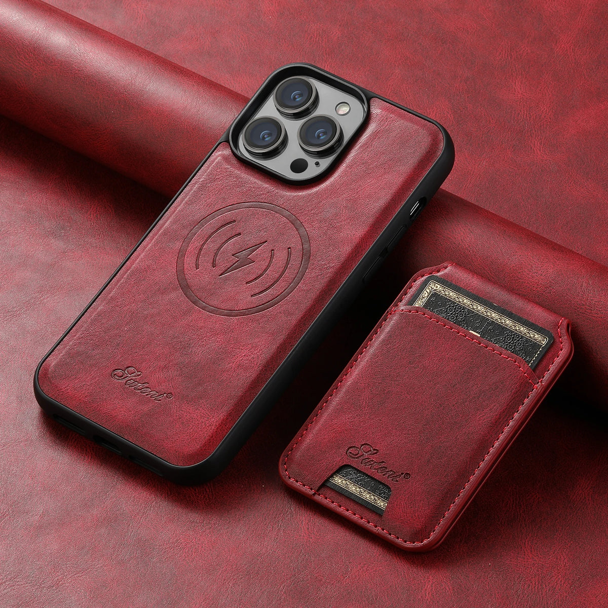 Luxury Magnetic Card Slot Leather Wallet Phone Cover Red / iPhone 16 Plus - sky-case