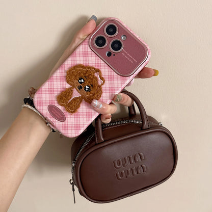 Checkered Embroidery Small Dog & Bear Case - sky-case