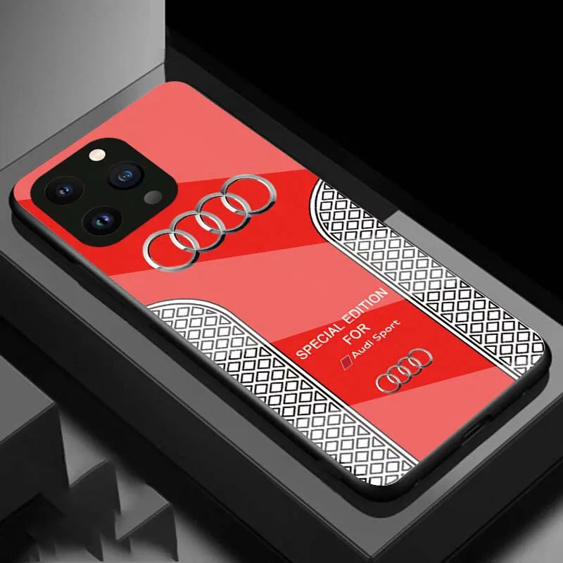 Luxury Audi Sports Car Pattern Phone Case Glass Hard Shell for