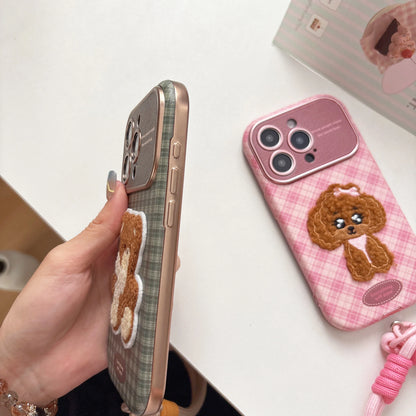 Checkered Embroidery Small Dog & Bear Case - sky-case