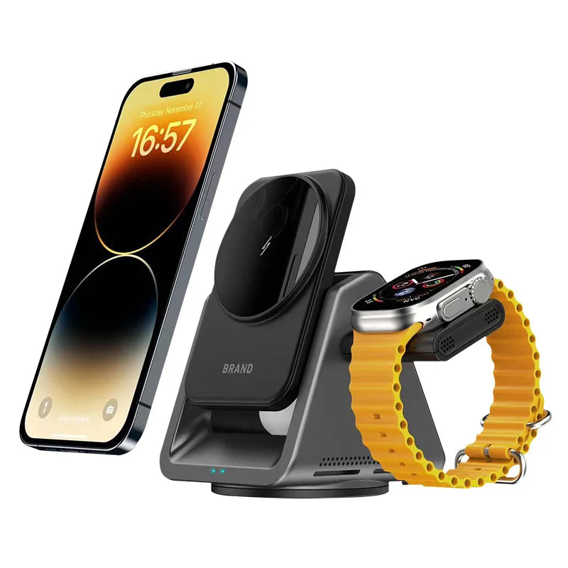 3 IN 1 Multifunctional magnetic wireless charger black - sky-case