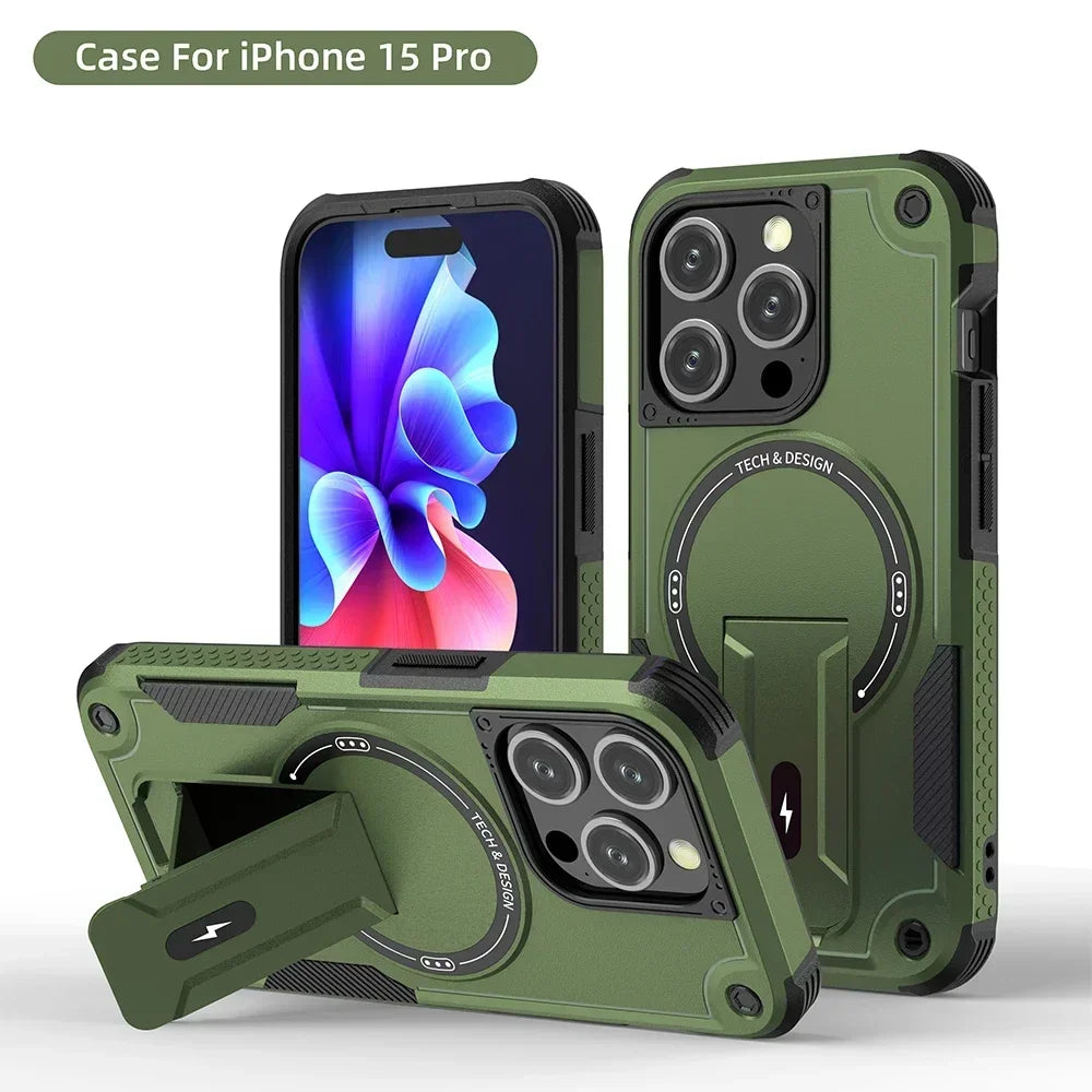 Magsafe Stand Invisible Anti-fall Cover Green / For iphone 15 Plus - sky-case