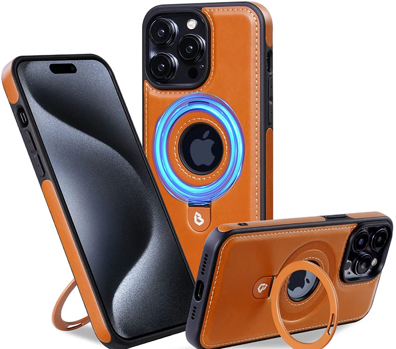 Leather Case for All iphone Compatible with MagSafe wireless charging - SKY CASE Orange / For iPhone 15Pro Max - sky-case