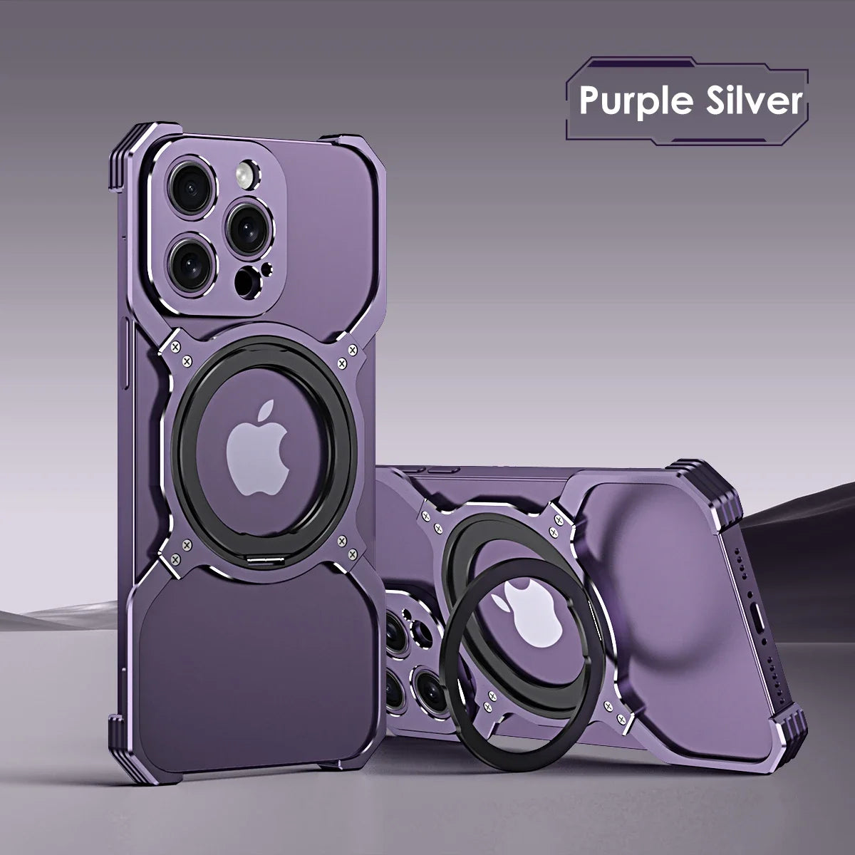 Luxury Full Metal 360° Magnetic Cover Purple Silver / For iPhone 15 Pro Max - sky-case