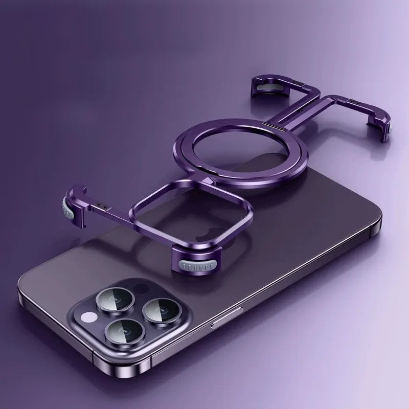 Luxury Aluminum Frameless Airbag Magsafe phone Cover Purple / For iPhone 15 Pro - sky-case