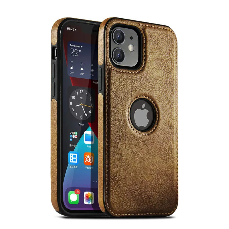 Slim Leather Phone Case for iPhone 14/13/12/11 Pro Max - Shockproof Bumper & Soft Business Back Cover Brown / For iPhone 14Pro Max - sky-case