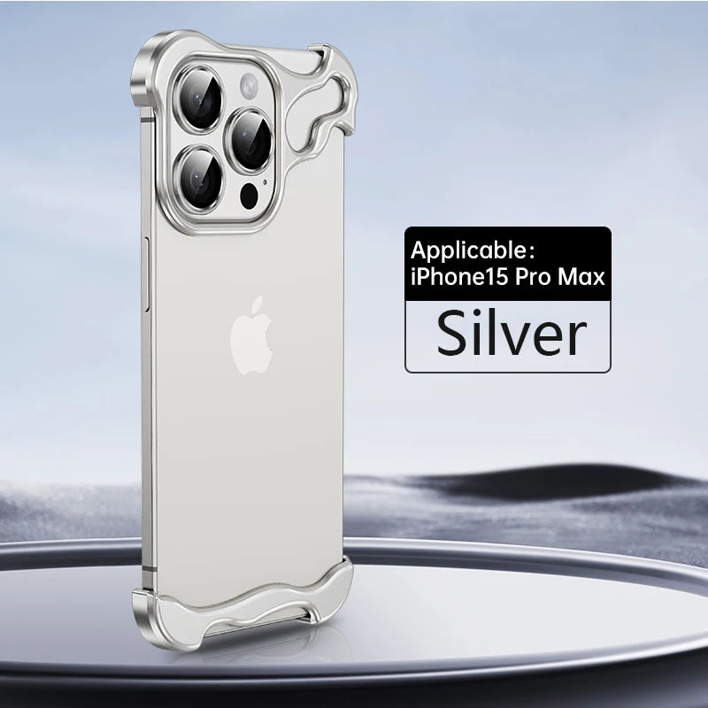 Luxury Aluminum Metal Rimless Anti-drop Phone Cover Silver / For iPhone 15 Pro Max - sky-case